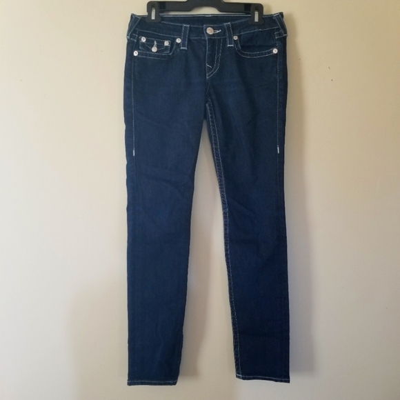 True Religion Dark Wash Skinny ami-Rise Bejewelled Denim Jeans Size 29 - Picture 3 of 8
